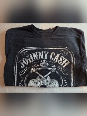 Johnny Cash Man in Black Graphic T-Shirt Mens Medium